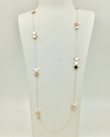 Silver And Rose Gold Shiny Stars Long Necklace