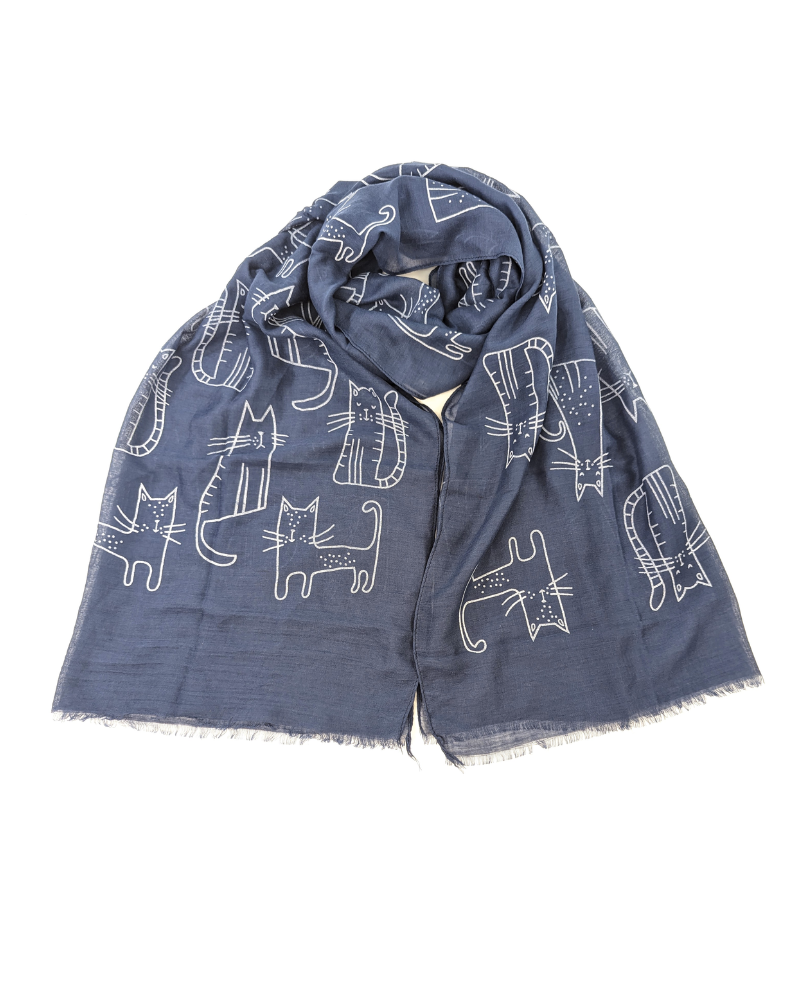 Lofe Cat Outline Scarf In Navy Blue
