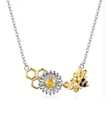 Bee Inlaid Hexagon Honeycomb Necklace