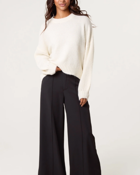 Ivory Textured Knit Crew Neck Jumper