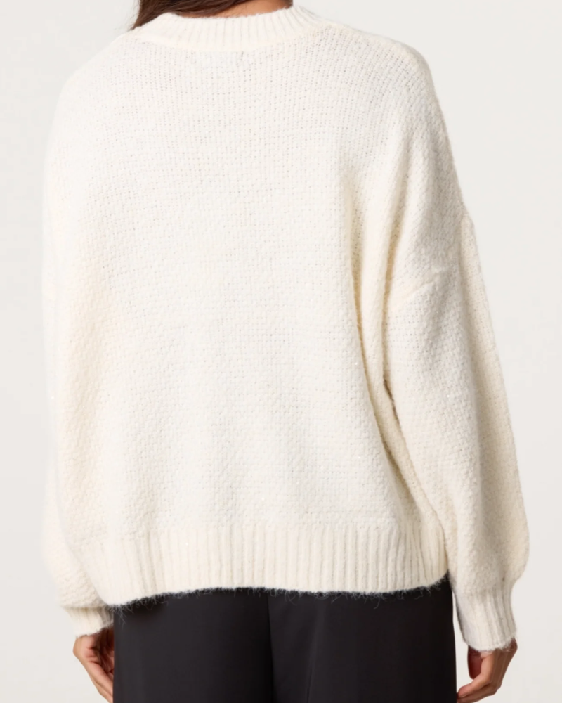 Ivory Textured Knit Crew Neck Jumper