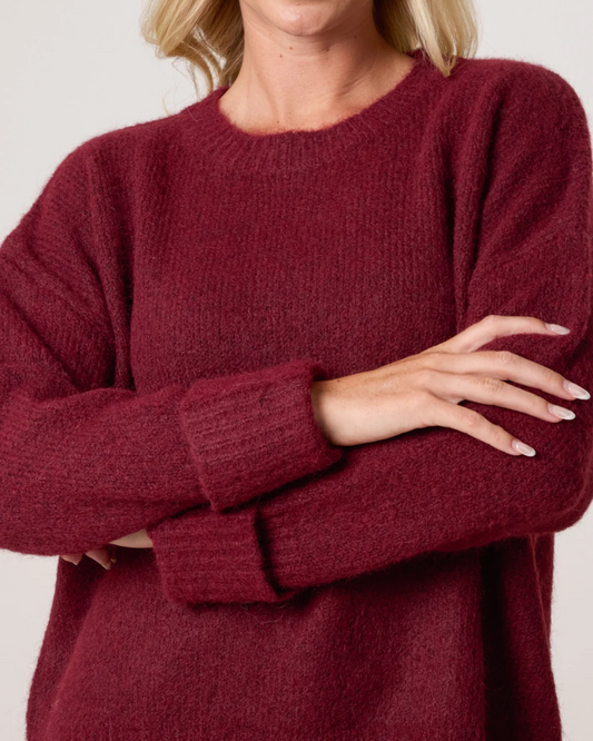 Berry Roll Sleeve Crew Knit Jumper
