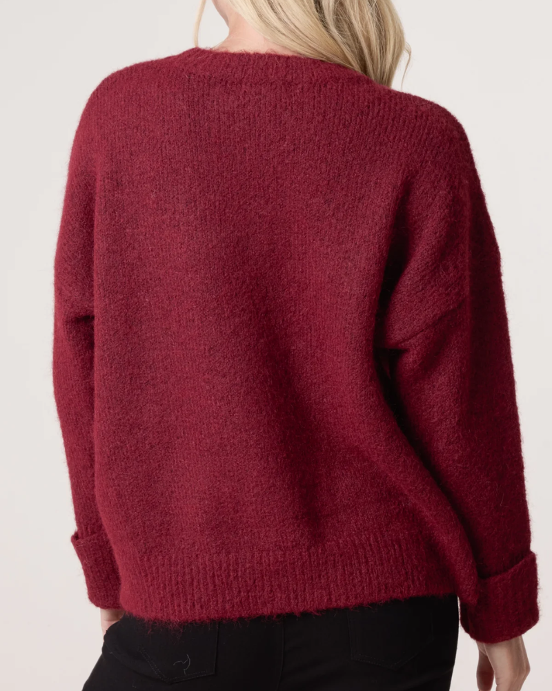 Berry Roll Sleeve Crew Knit Jumper