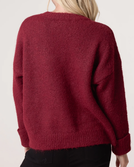 Berry Roll Sleeve Crew Knit Jumper