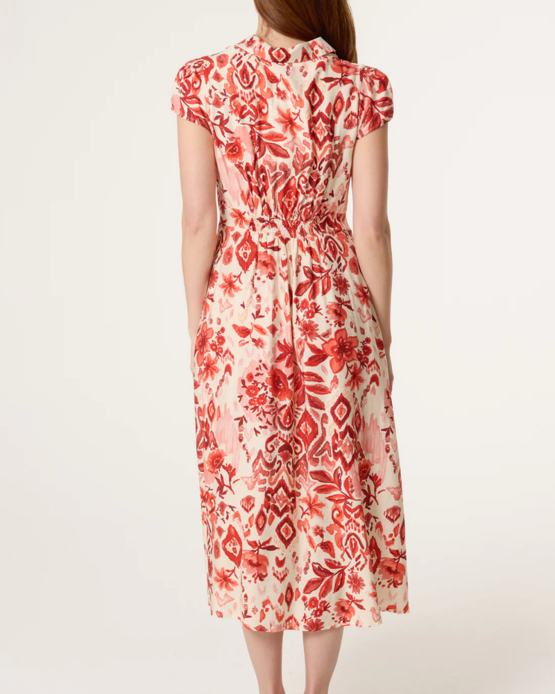 Orange Abstract Floral Button Shirt Dress