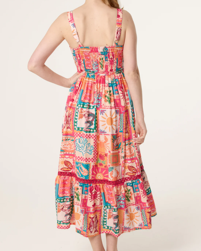 Sardine Colourful Patchwork Tiered Midi Dress