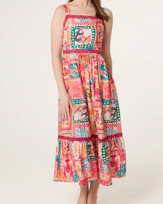 Sardine Colourful Patchwork Tiered Midi Dress