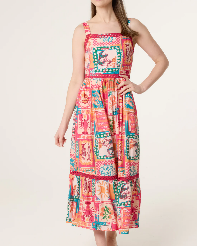Sardine Colourful Patchwork Tiered Midi Dress