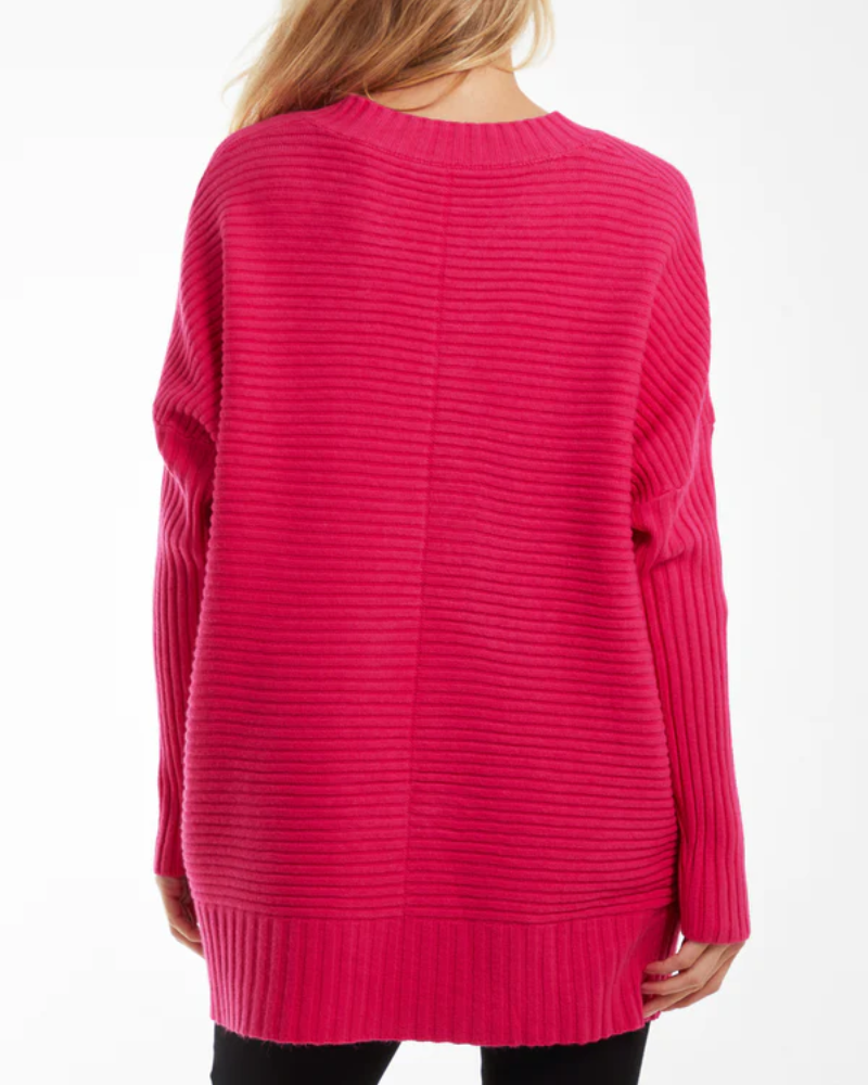Knitted V-Neck Ribbed Jumper