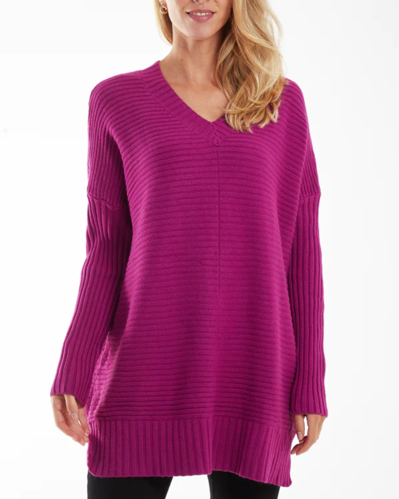 Knitted V-Neck Ribbed Jumper