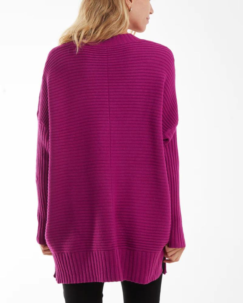 Knitted V-Neck Ribbed Jumper