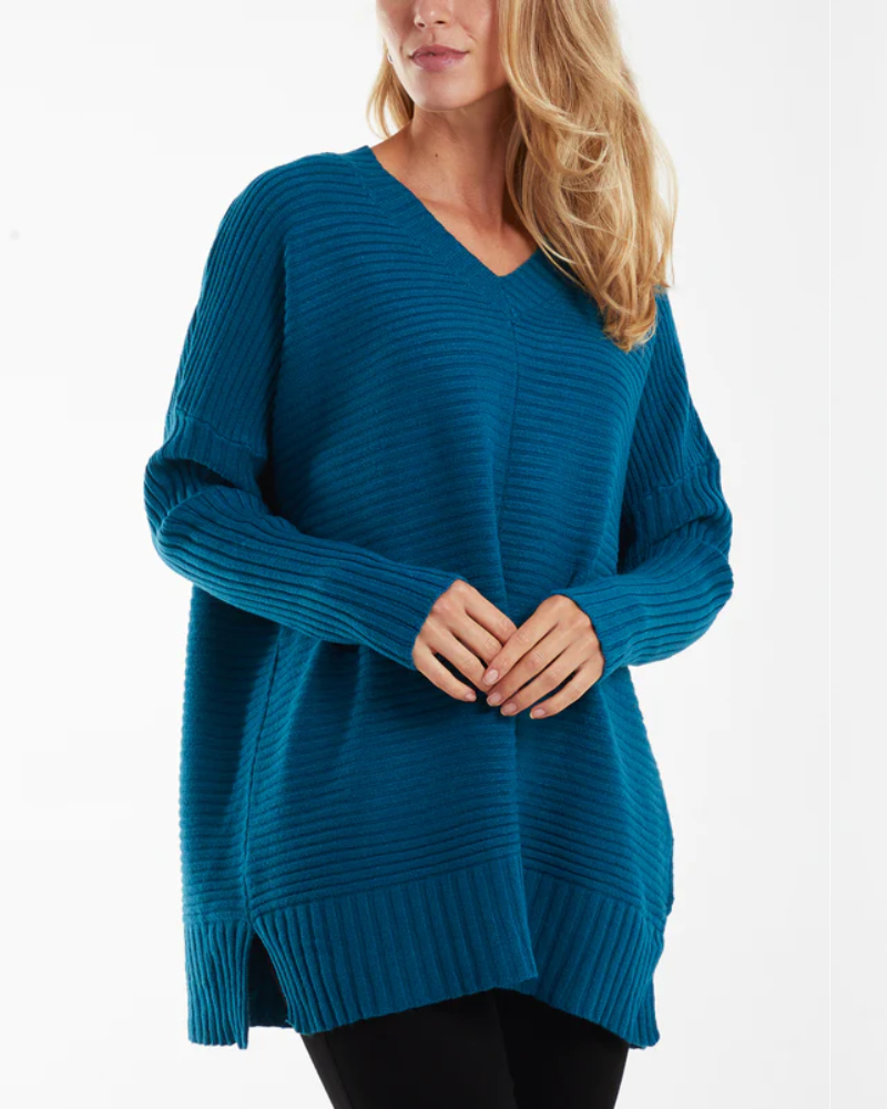 Knitted V-Neck Ribbed Jumper