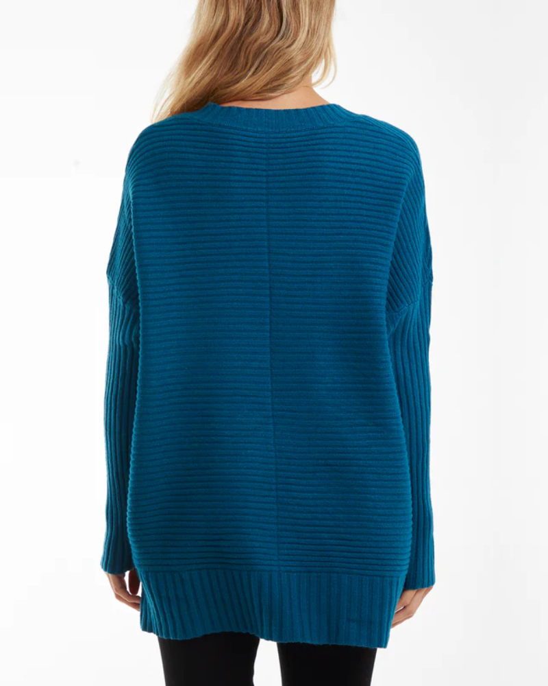 Knitted V-Neck Ribbed Jumper
