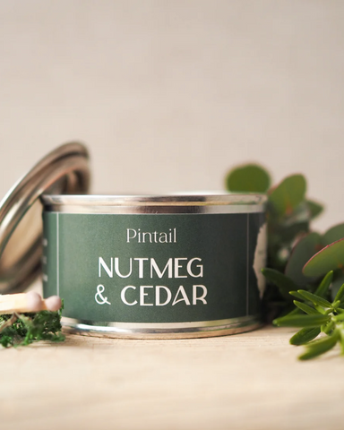 Nutmeg And Cedar Filled Tin Candle