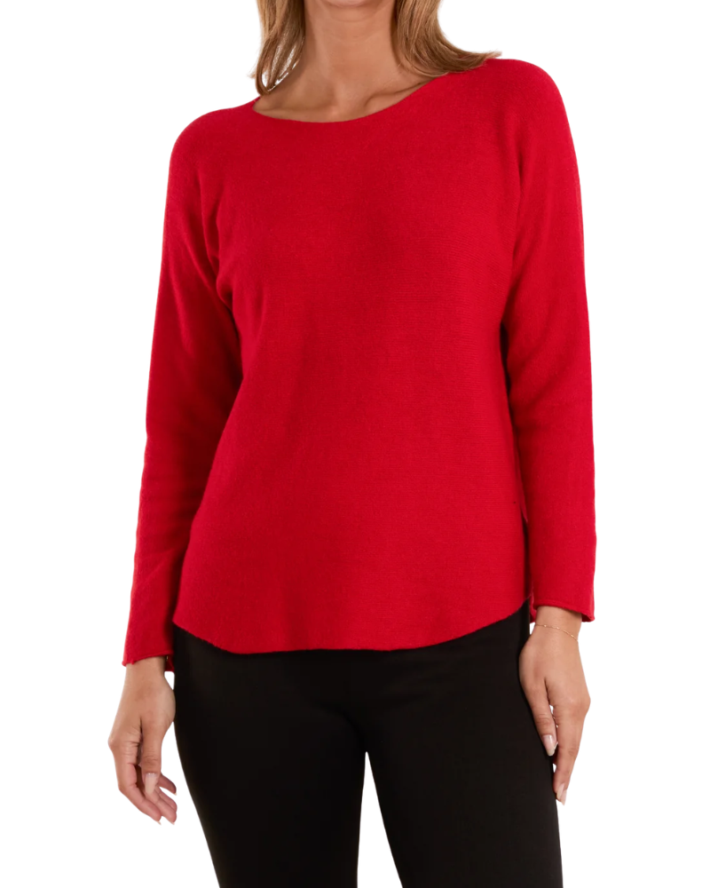 Round Neck Fine Knit Jumper in Red