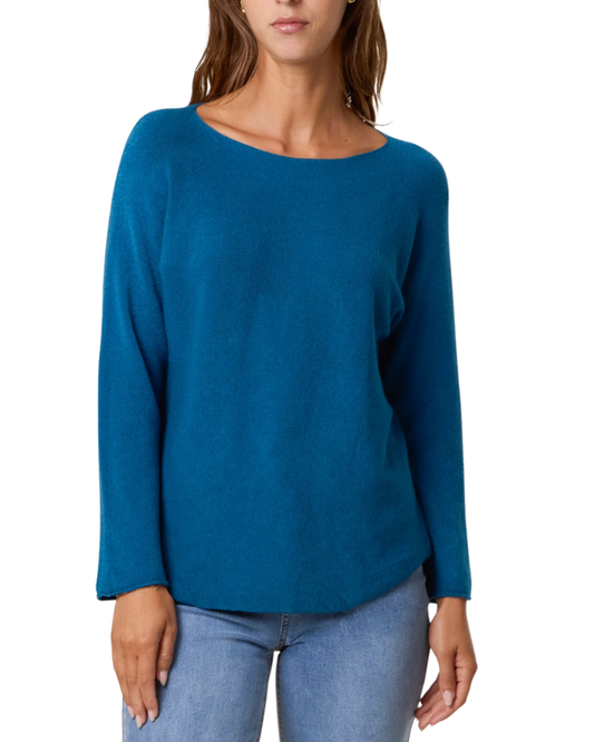 Round Neck Fine Knit Jumper in Petrol