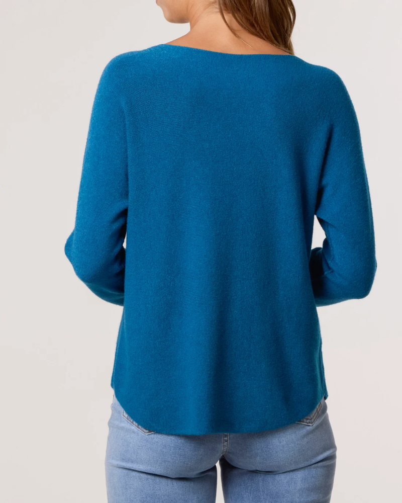 Round Neck Fine Knit Jumper in Petrol