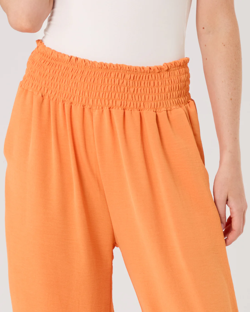 Orange Elasticated Waist Pockets Wide Leg Trousers