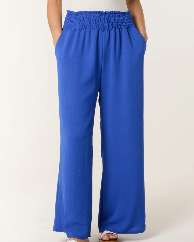 Royal Blue Elasticated Waist Pockets Wide Leg Trousers