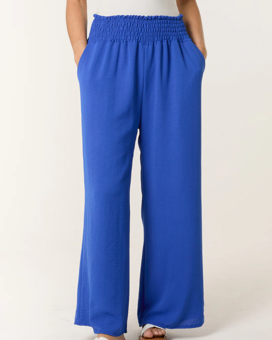 Royal Blue Elasticated Waist Pockets Wide Leg Trousers