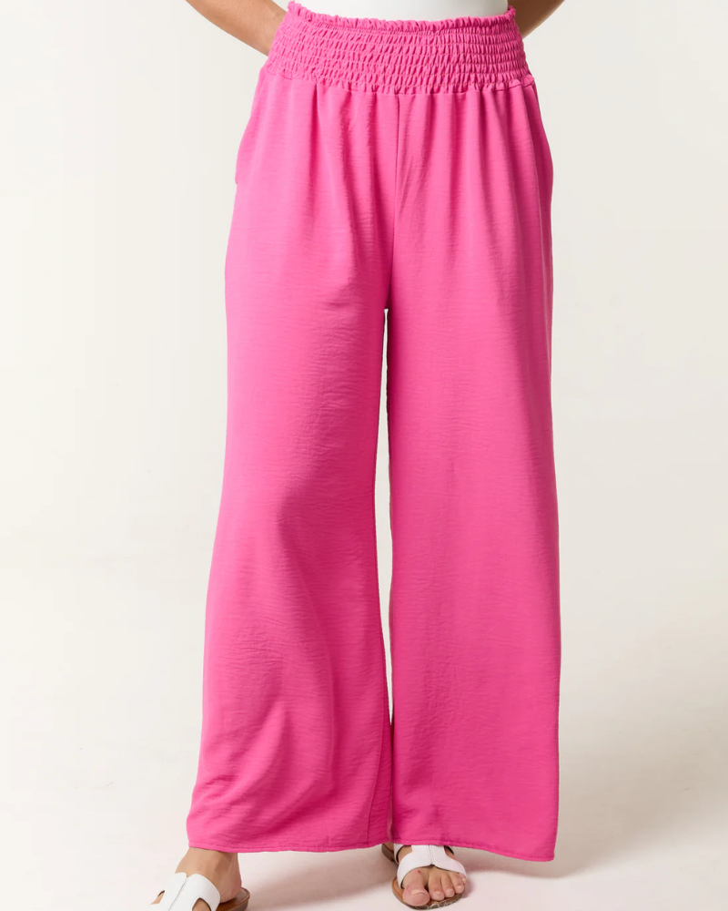 Pink Elasticated Waist Pockets Wide Leg Trousers