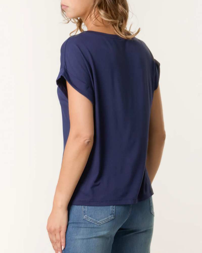 Navy Stretchy Round Neck Short Sleeve T-Shirt
