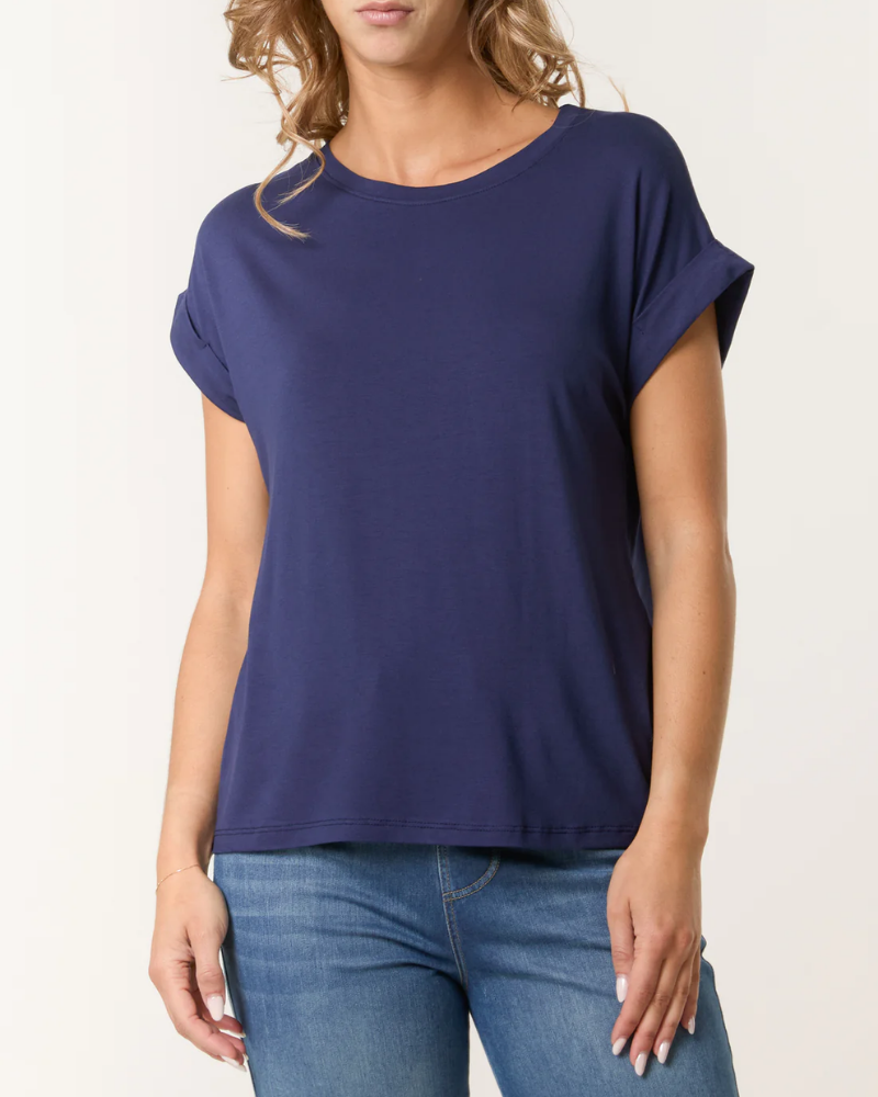 Navy Stretchy Round Neck Short Sleeve T-Shirt