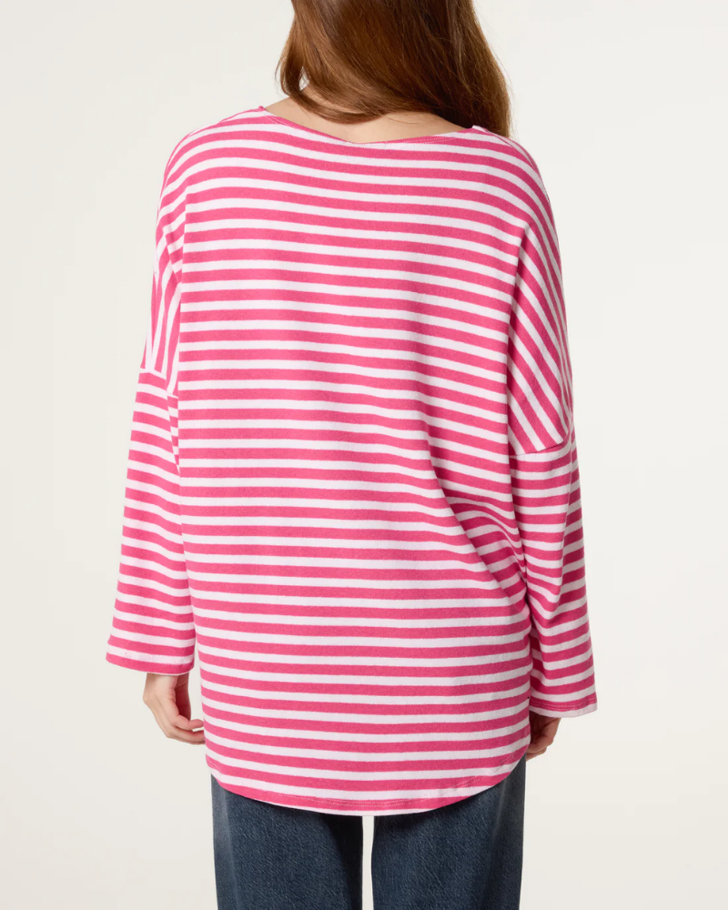 Fushsia 100% Cotton Long Sleeve Stripe Top