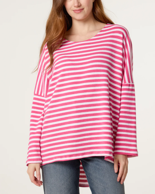 Fushsia 100% Cotton Long Sleeve Stripe Top