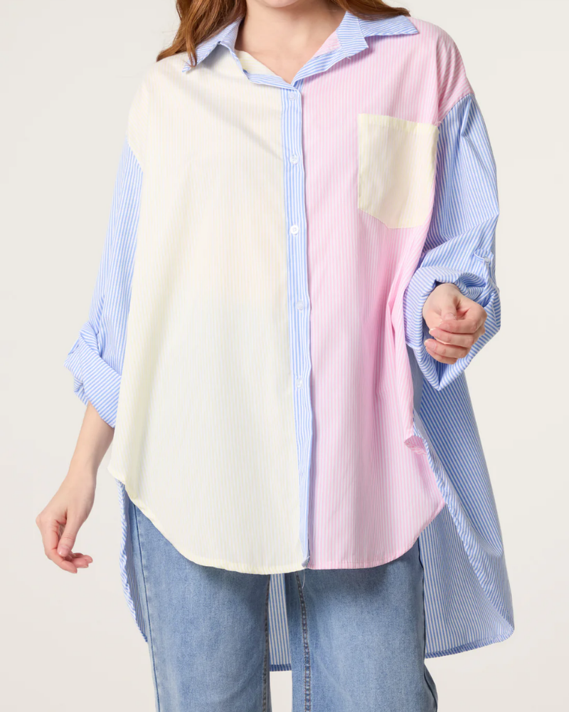 Colourful Striped Asymmetric Longline Shirt