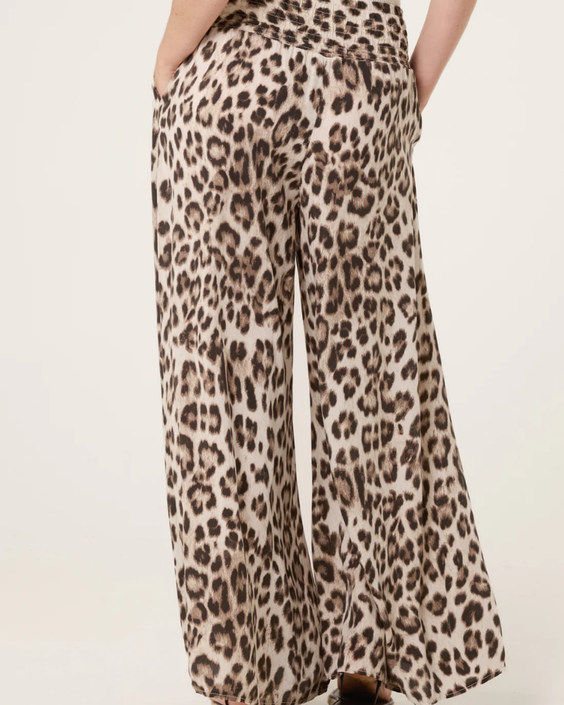 Leopard Print Elastic Wide Leg Trousers