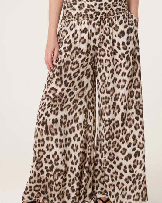 Leopard Print Elastic Wide Leg Trousers