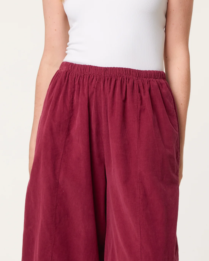 Wine Corduroy Elasticated Waist Cotton Trousers
