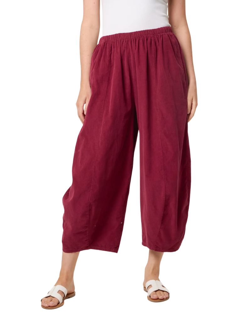 Wine Corduroy Elasticated Waist Cotton Trousers