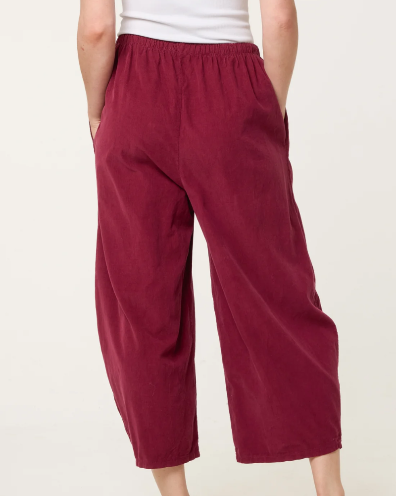 Wine Corduroy Elasticated Waist Cotton Trousers