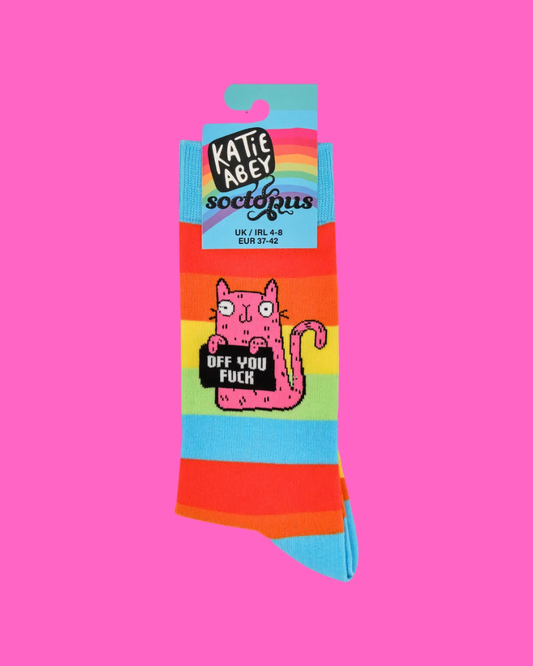 Off You Fuck Cat Rainbow Crew Socks