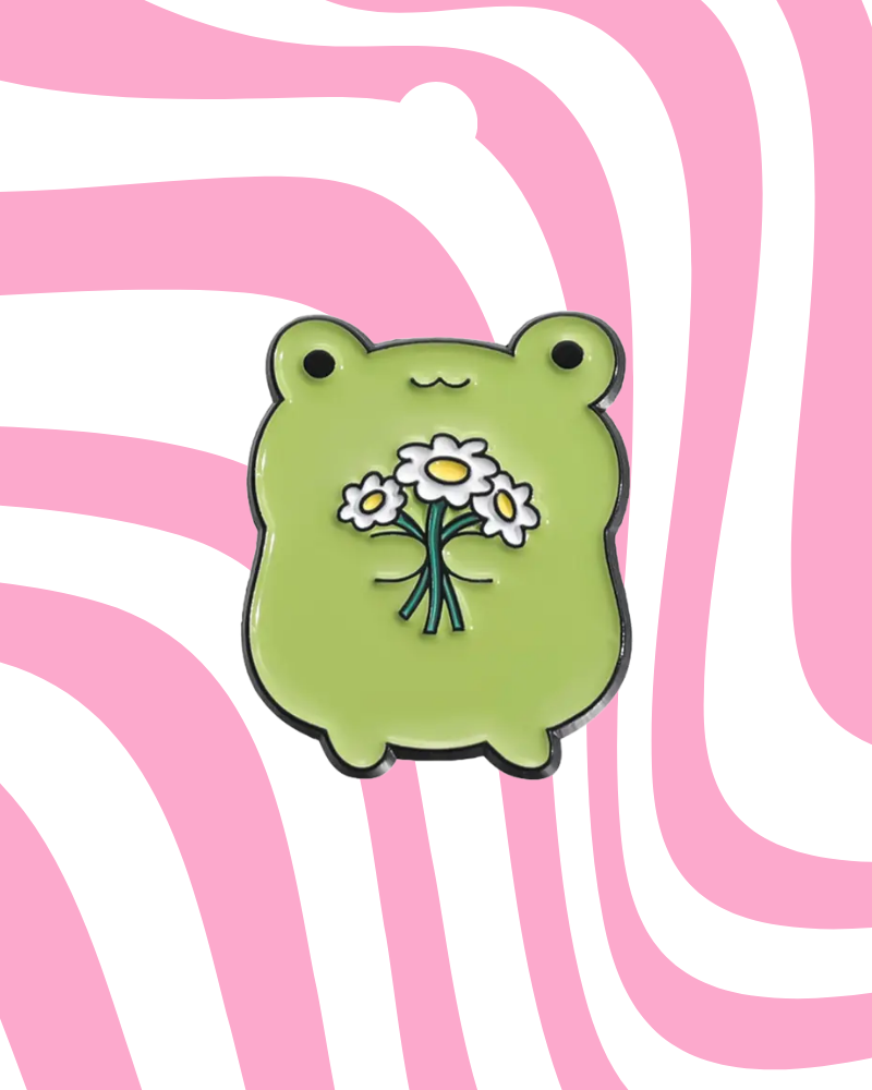 Frog Flower Bouquet Enamel Pin Badge