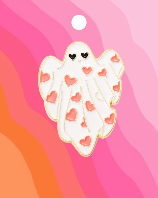 Heart Print Ghost Enamel Pin Badge