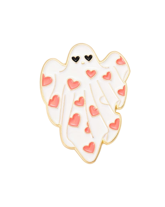 Heart Print Ghost Enamel Pin Badge
