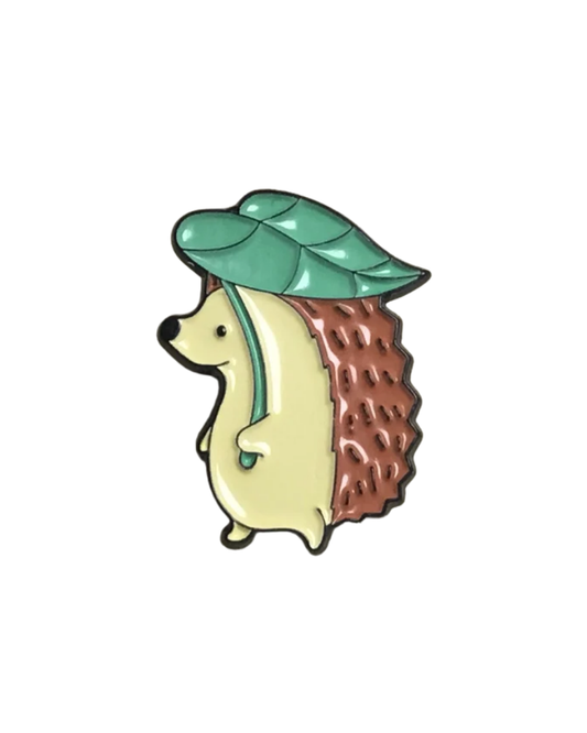 Hedgehog Leaf Umbrella Enamel Pin Badge