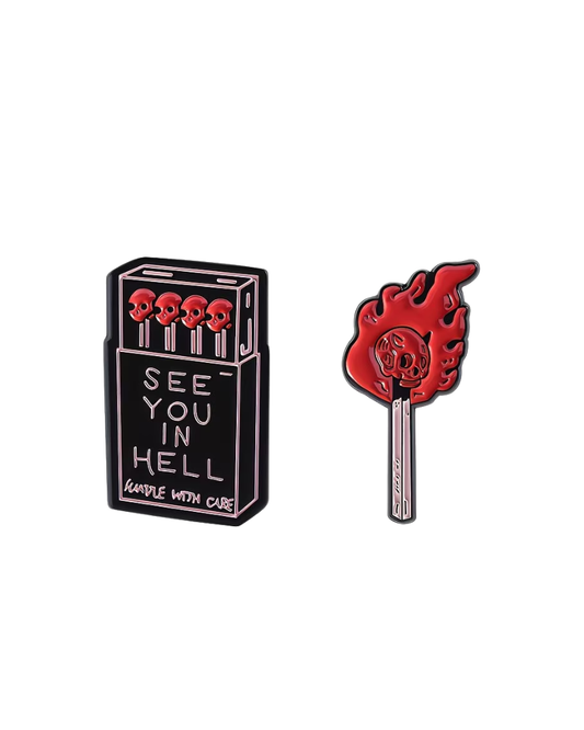 Hell Fire Enamel Pin Badge Set of 2