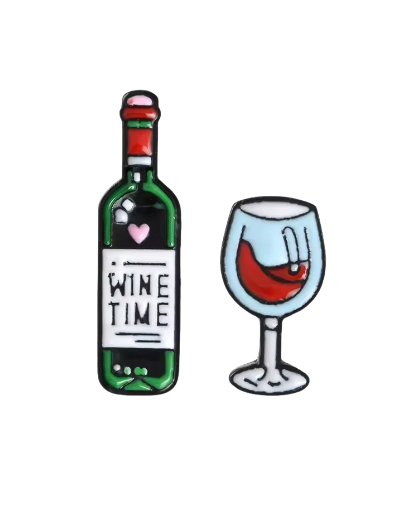 Wine & Glass Pin Enamel Badge Set of 2