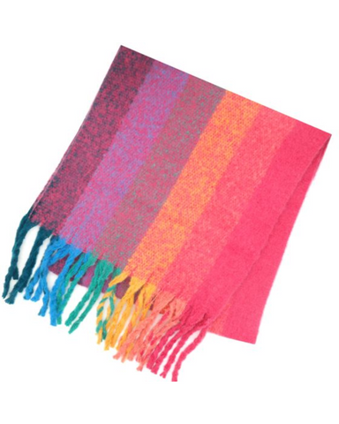Rainbow Stripes Blanket Scarf In Pink Multi