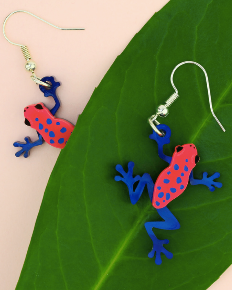 Dart Frog Pink And Blue Drop Earrings
