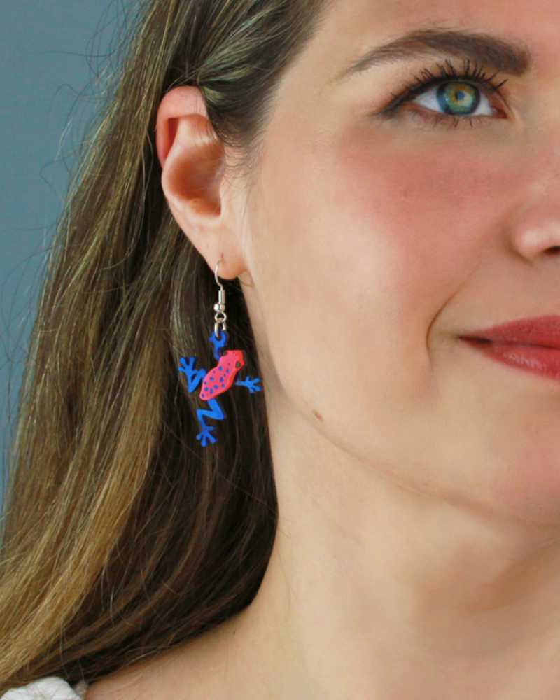 Dart Frog Pink And Blue Drop Earrings