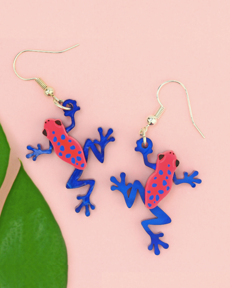 Dart Frog Pink And Blue Drop Earrings