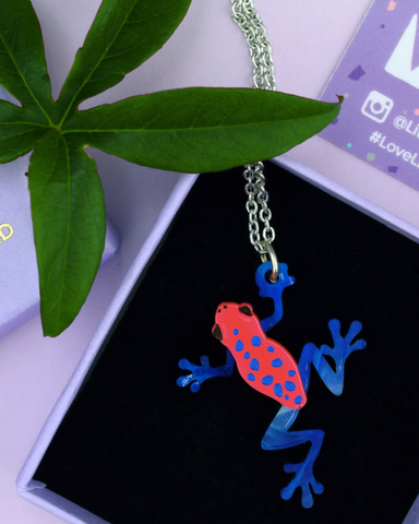 Dart Frog Pink And Blue Pendant Necklace