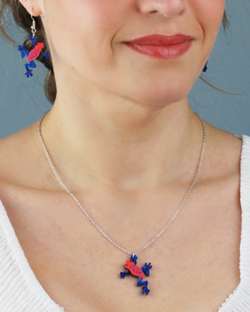 Dart Frog Pink And Blue Drop Earrings