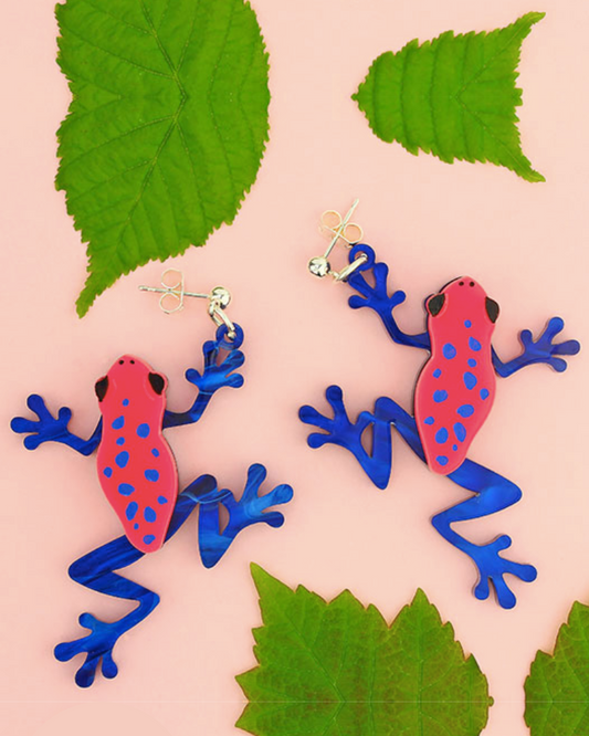 Dart Frog Pink And Blue Drop Earrings