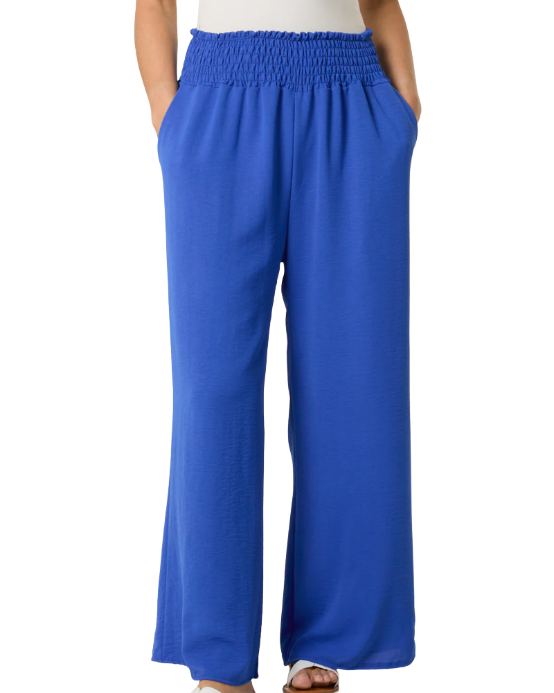 Royal Blue Elasticated Waist Pockets Wide Leg Trousers